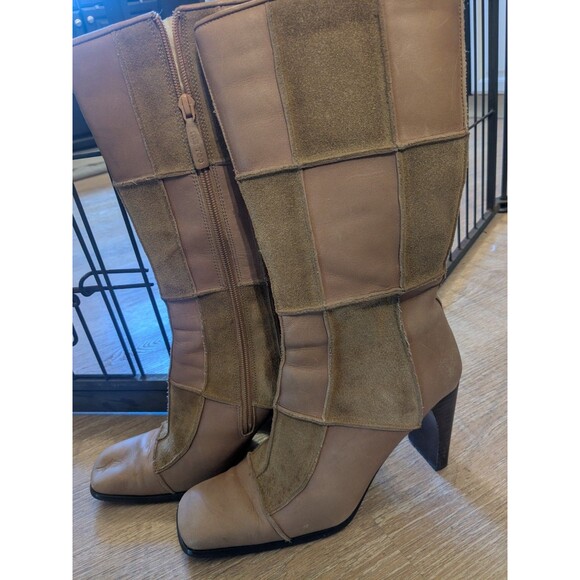 Ladies Vintage Y2K  Tan Patchwork Suede Leather Boots By Me Too Sz 7 Zipper - Picture 3 of 9
